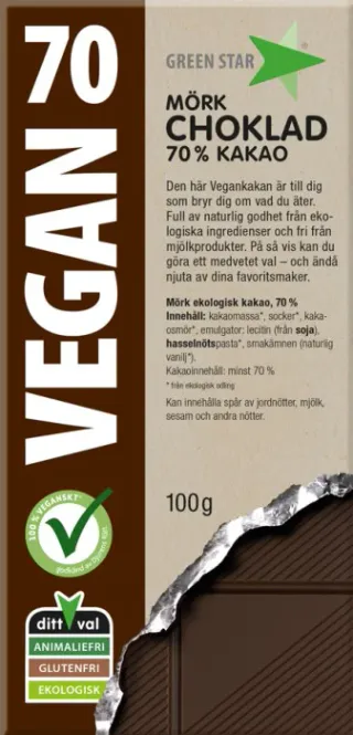 Huvudbild Green Star Vegan Dark Chocolate